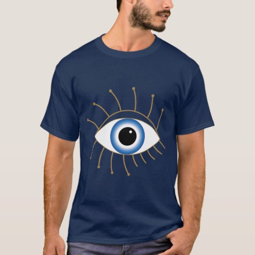 Greek Evil Eye With Lashes Blue White Gold T_Shirt