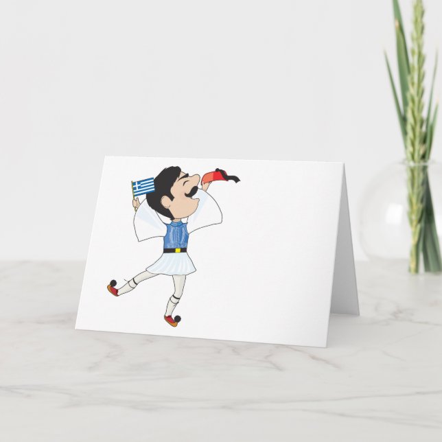 Greek Evzone dancing with Flag Card (Front)