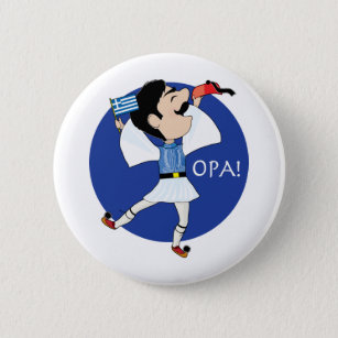 Greek Evzone dancing with Flag OPA! Pinback Button