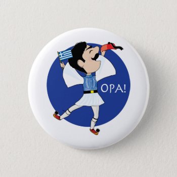 Greek Evzone Dancing With Flag Opa! Pinback Button by mariabellimages at Zazzle