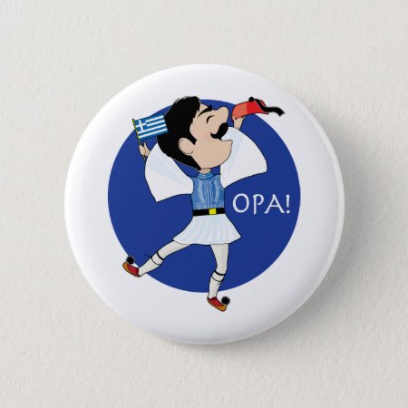 Greek Evzone Dancing With Flag Opa! Pinback Button