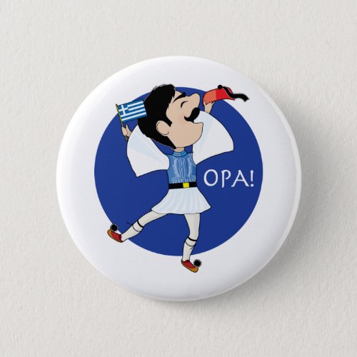 Greek Evzone dancing with Flag OPA Pinback Button