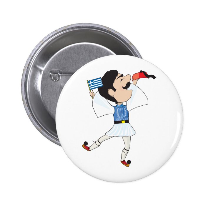 Greek Evzone dancing with Flag Pinback Button