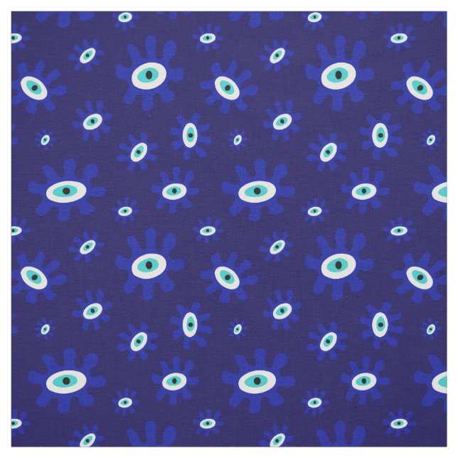 Greek Eye Blue and White Pattern Fabric (Swatch)