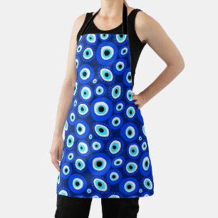 Greek Eye Blue White Good Fortune Pattern on Navy Apron