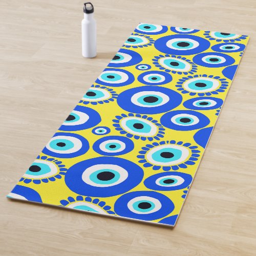 Greek Eye Blue Yellow Pattern Yoga Mat