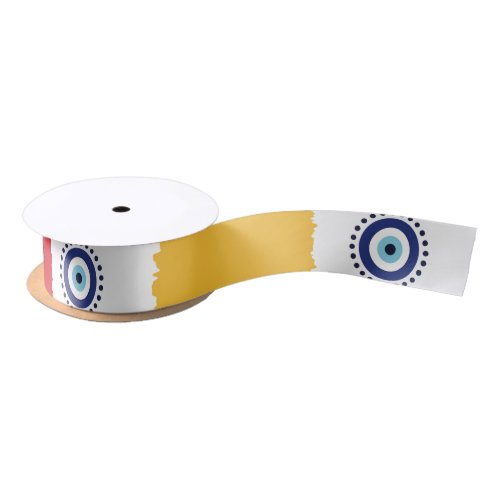 Greek Eye Colorful Squares Pattern Satin Ribbon