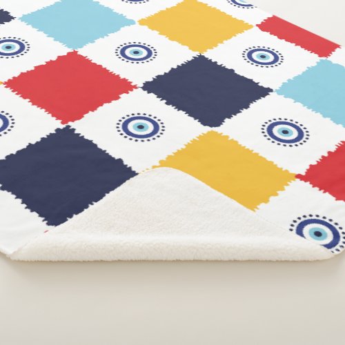 Greek Eye Colorful Squares Pattern Sherpa Blanket