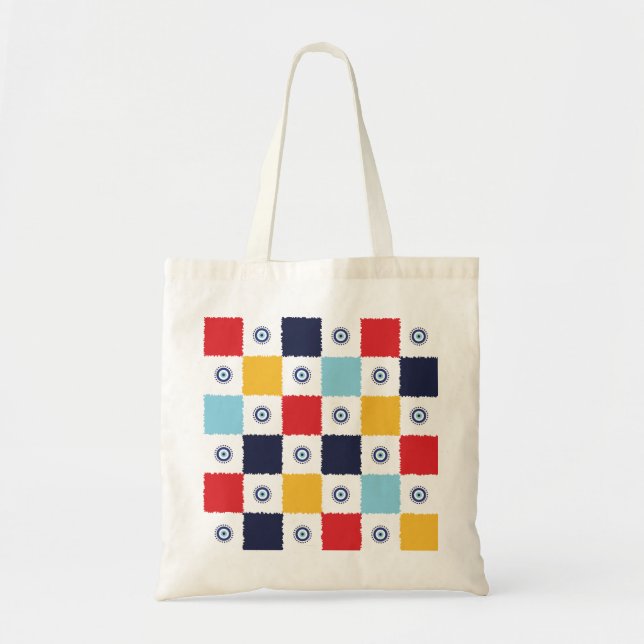 Greek Eye Colorful Squares Pattern Tote Bag (Front)