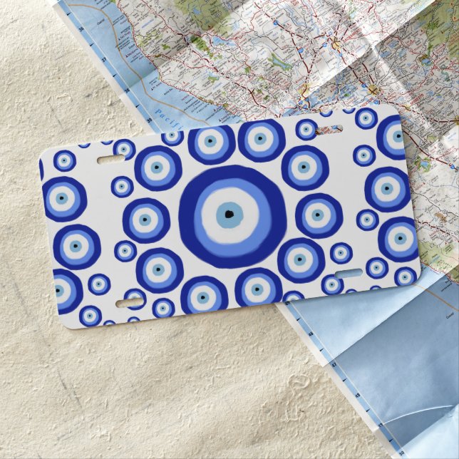 Greek Eye Good Luck Symbol Pattern License Plate (In Situ)