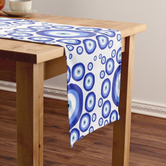 Greek Eye Good Luck Symbol Pattern Short Table Runner (In Situ)