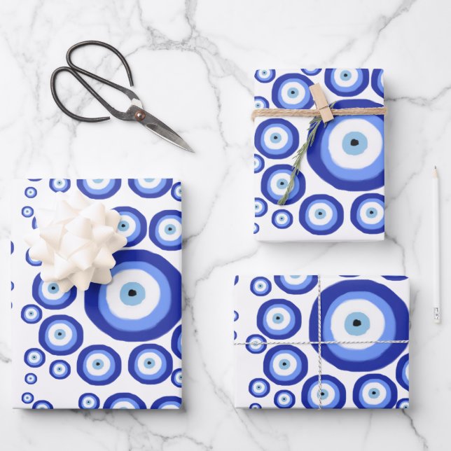 Greek Eye Good Luck Symbol Pattern Wrapping Paper Sheets (Front)
