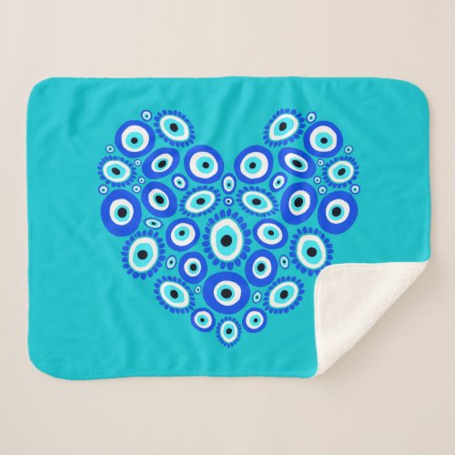 Greek Eye Love Heart Blue and White Sherpa Blanket