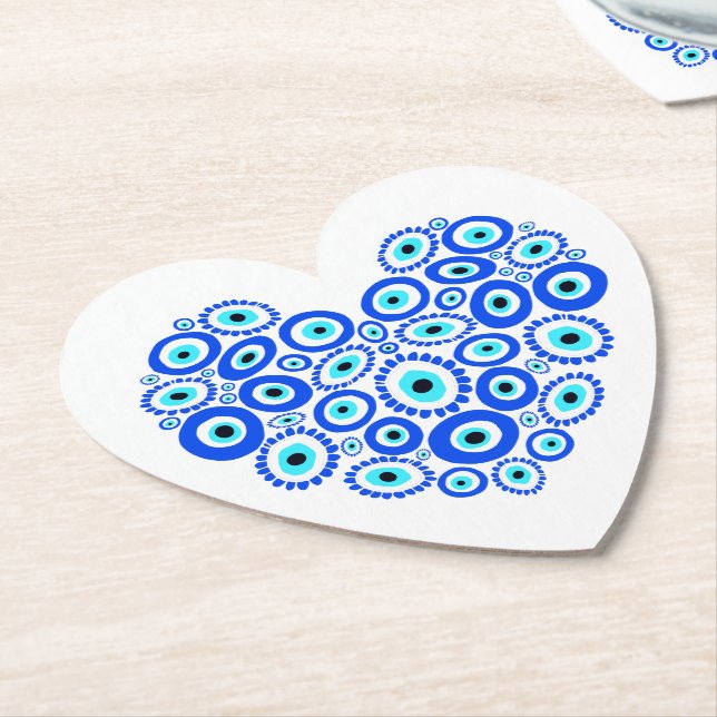 Greek Eye Love Heart Paper Coaster (Angled)