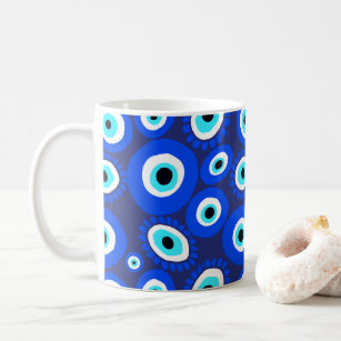 Greek Eye Symbol Blue and White Pattern Coffee Mug