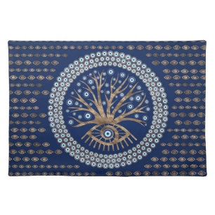 Greek Eye Tree - Mati Mataki - Matiasma on blue Cloth Placemat