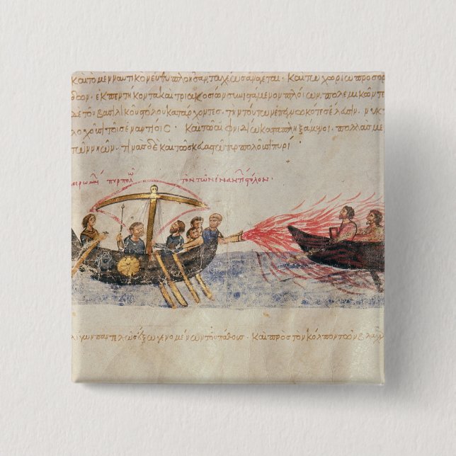 Greek fire (vellum) pinback button (Front)