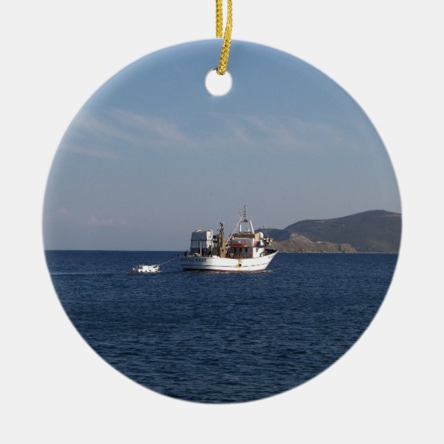 Greek Fishing Boat Ceramic Ornament (Front)