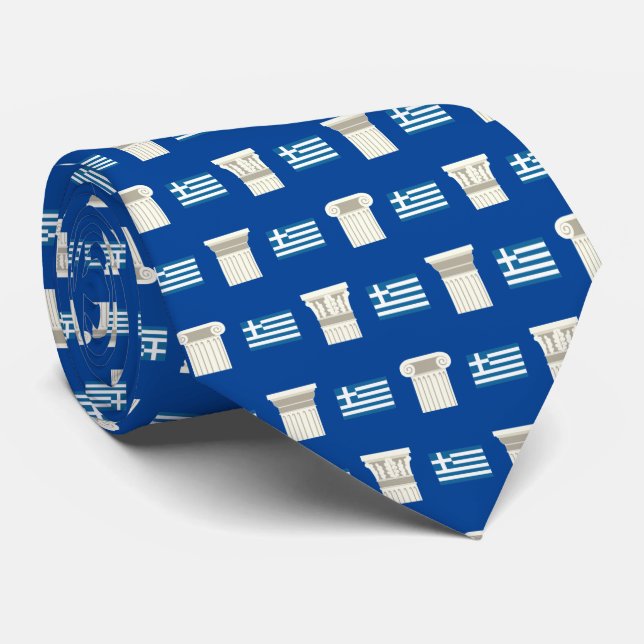 Greek Flag & Ancient Greek Column Capitals Neck Tie (Rolled)