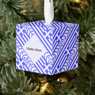 Greek Flag and Greece Tiled Personalized  Cube Ornament