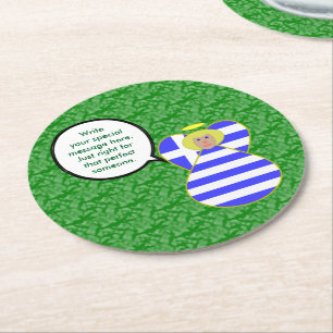 Greek Flag Angel Talking Blond Personalized Round Paper Coaster