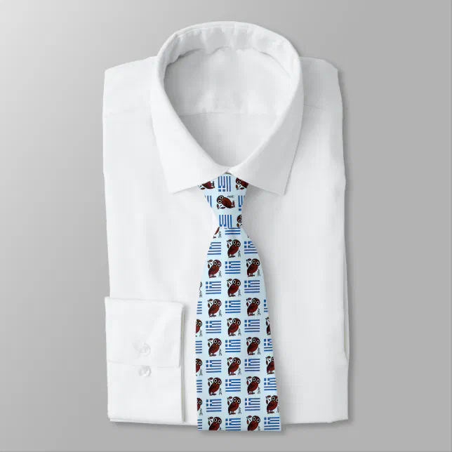 Greek Flag & Athenian Owl Pattern Neck Tie | Zazzle