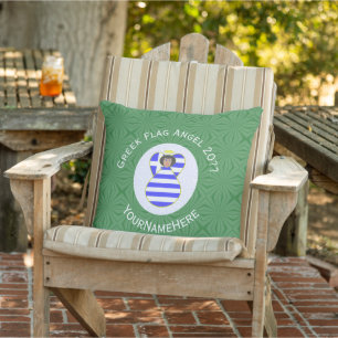 Greek Flag Black Haired Angel Year Name Outdoor Pillow
