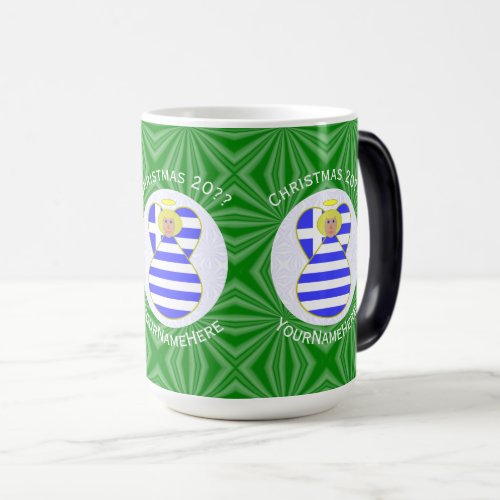 Greek Flag Blonde Christmas Angel Personalized  Magic Mug