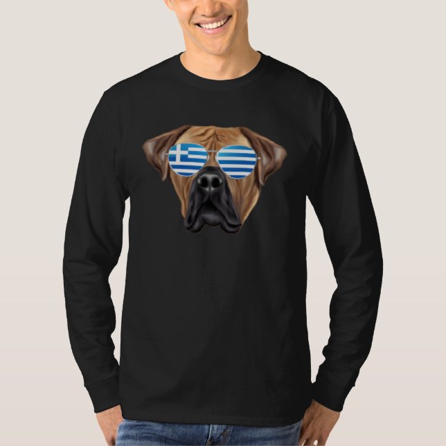 Greek Flag Boerboel Dog Greece Pocket T-Shirt (Front)