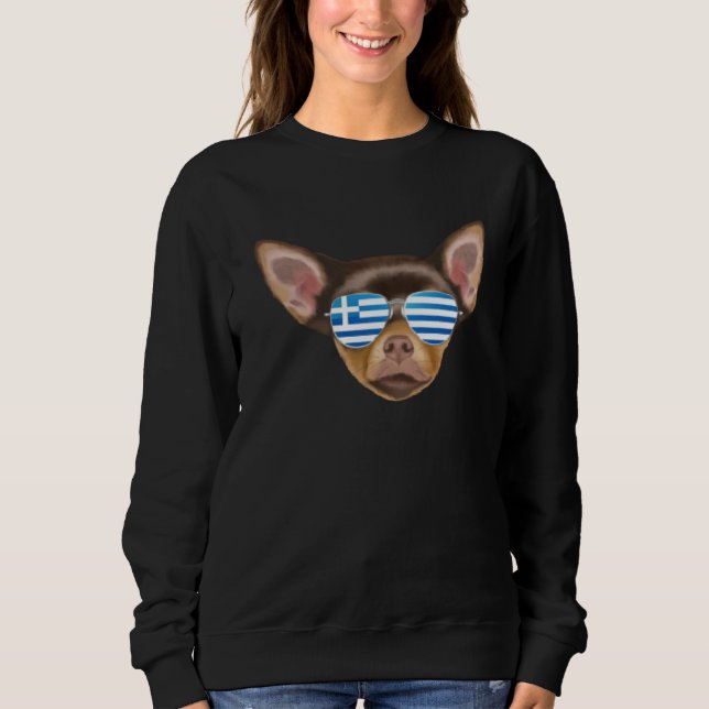 Greek Flag Brown Chihuahua Dog Greece Pocket Sweatshirt (Front)