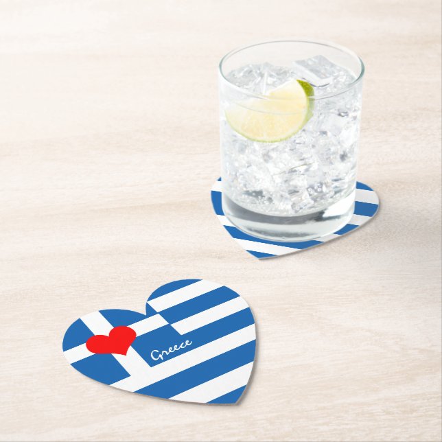 Greek Flag Coaster, Red Heart, Wedding / Greece Paper Coaster (Insitu)
