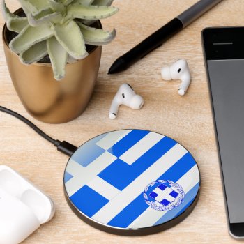 Greek Flag-coat Arms Wireless Charger by Pir1900 at Zazzle