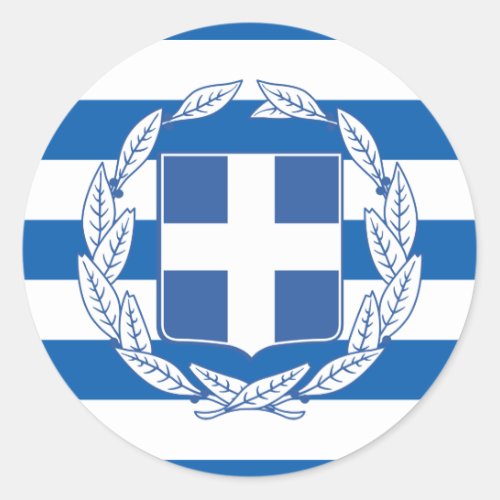 Greek Flag  Coat of Arms Flag of Greece Classic Round Sticker