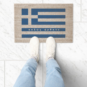 Greek flag coco coir fiber welcome doormat