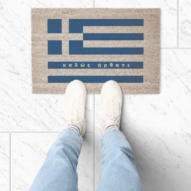 Greek flag coco coir fiber welcome doormat fiber doormat (Insitu)