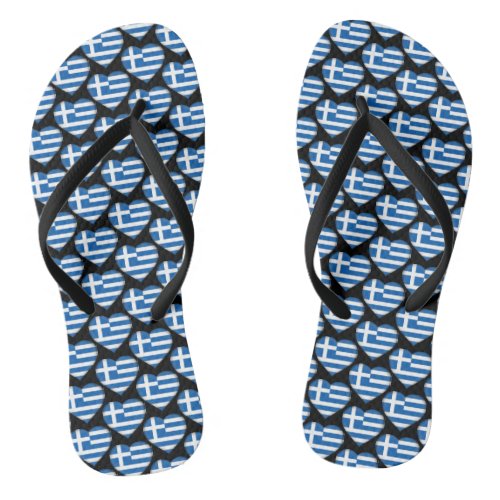 Greek Flag Colors Hearts Pattern Patriotic Flip Flops