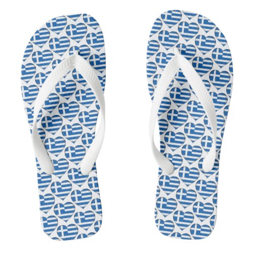 Greek Flag Colors Hearts Pattern Patriotic Flip Flops