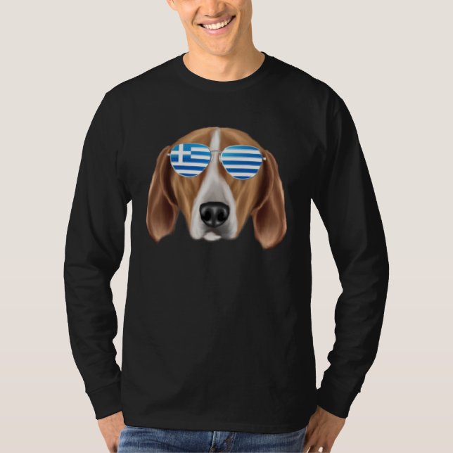 Greek Flag English Foxhound Dog Greece Pocket T-Shirt (Front)