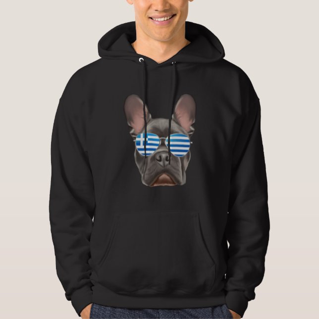 Greek Flag French Bulldog Dog Greece Pocket Hoodie (Front)