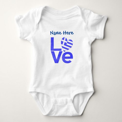 Greek Flag Heart Blue LOVE Blue Personalization  Baby Bodysuit