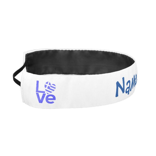 Greek Flag Heart Blue LOVE Personalized  Athletic Headband (Left)