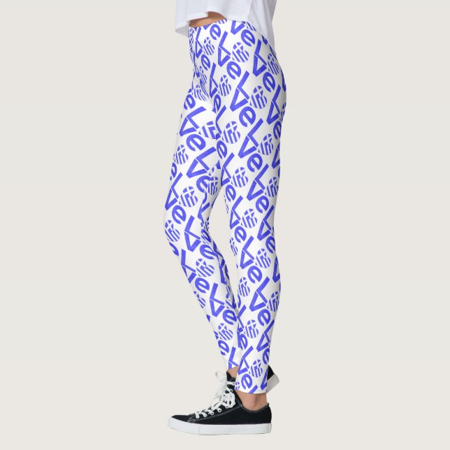 Greek Flag Heart Blue LOVE Tiled Leggings (Left)
