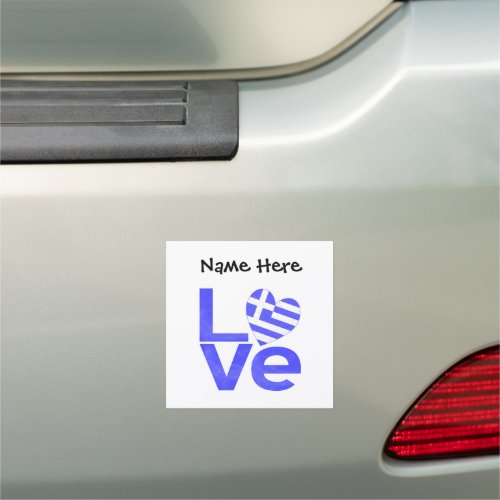 Greek Flag Heart Blue LOVE with Your Name Car Magnet