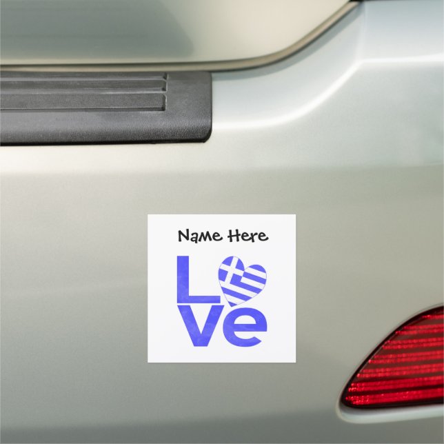 Greek Flag Heart Blue LOVE with Your Name Car Magnet (In Situ)