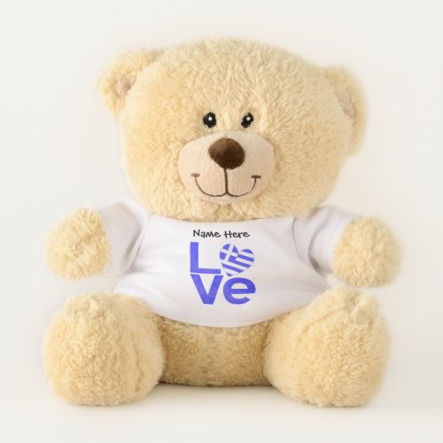 Greek Flag Heart Blue LOVE with Your Name Teddy Bear