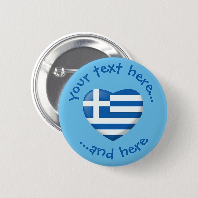 Greek Flag Heart Button (Front & Back)