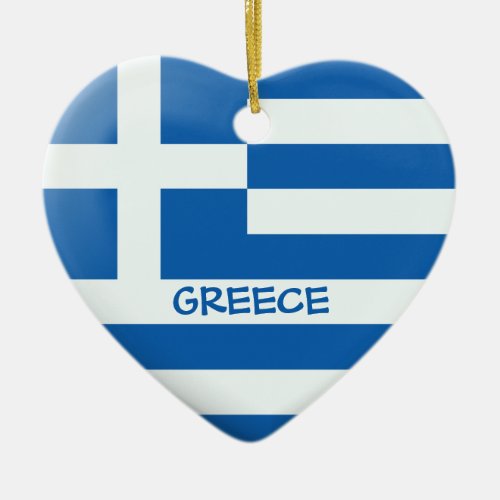 Greek Flag Heart Ceramic Ornament