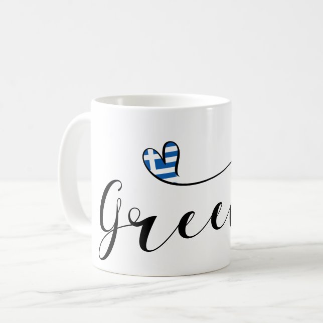 Greek Flag Heart, Greece Coffee Mug (Front Left)