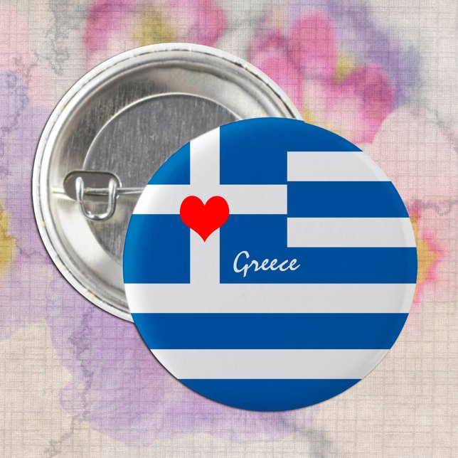 Greek flag & Heart - Greece travel/sports fans Button (Creator Uploaded)