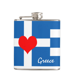 Greek flag & Heart - Greece travel/sports fans Flask